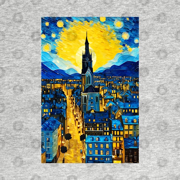 Vincent van Gogh starry night style city by Spaceboyishere